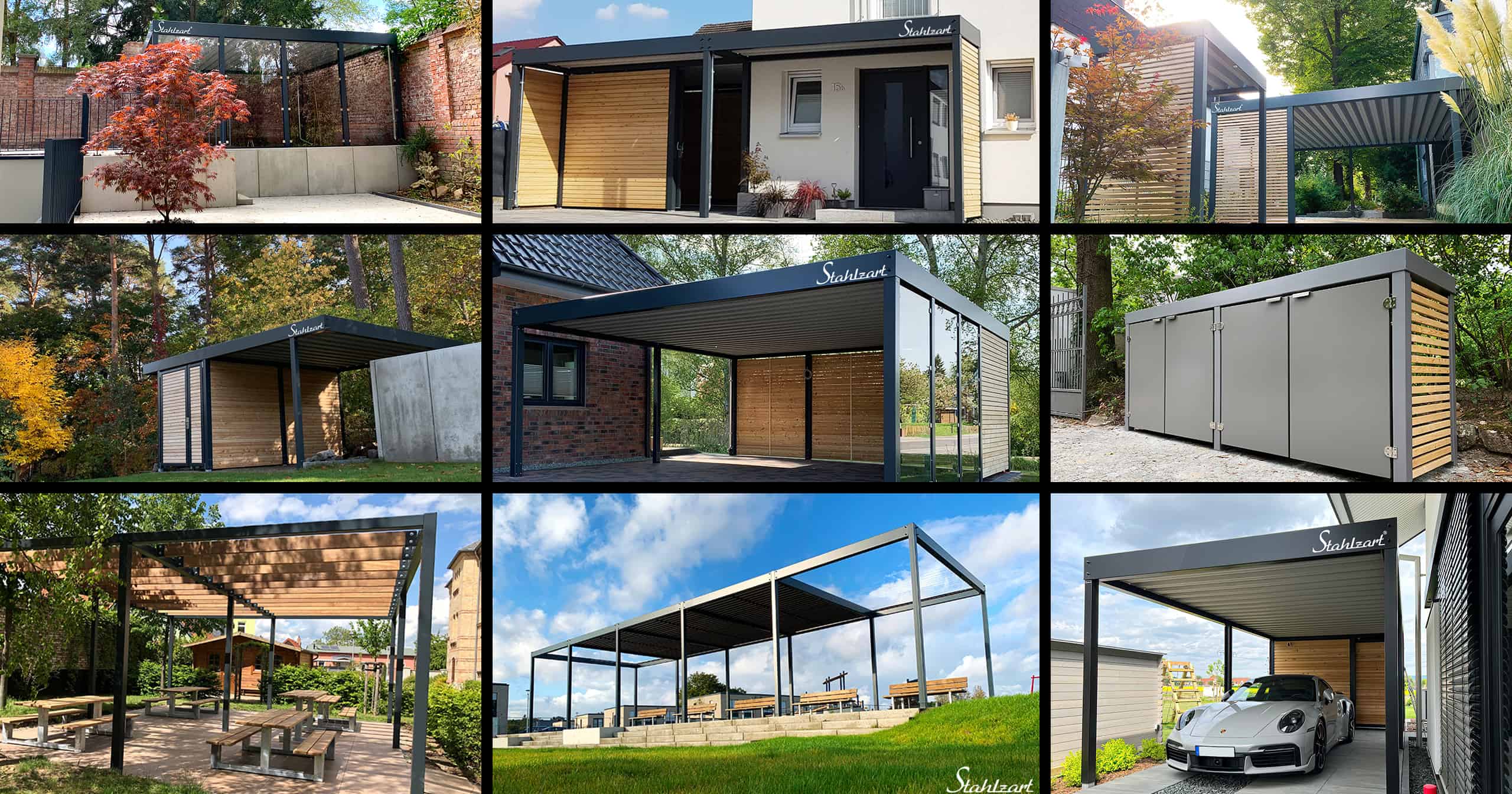 stahlzart-architecture-pergola-carport-single-double-row-carports-canopy-garage-for-bicycles-privacy-screen-fence-green-classroom-garden-house-shed-box-for-trashcans-modern-design-made-in-germany